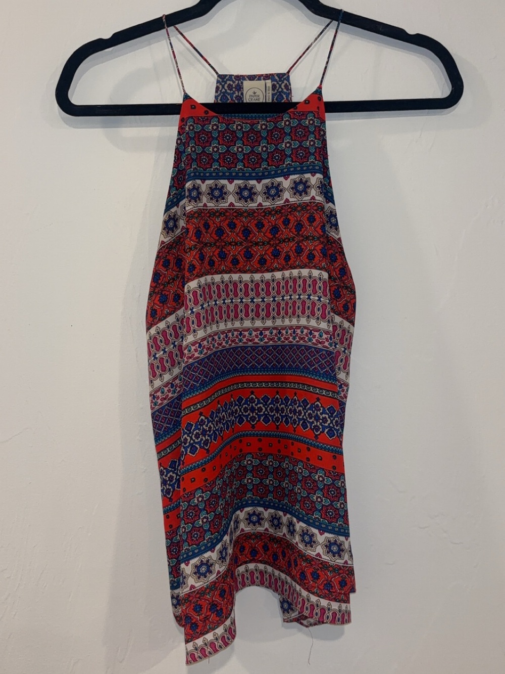 Patterned Red Tank Top with Blue Accents